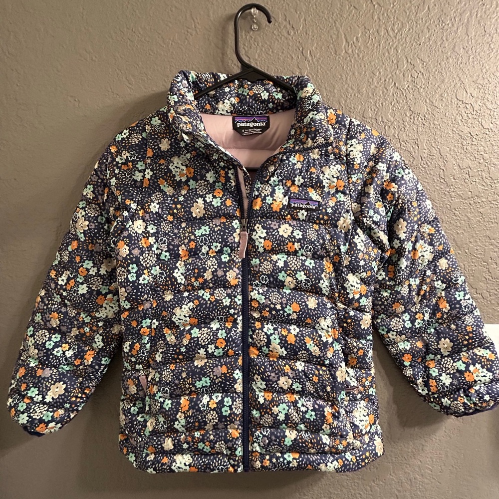 Patagonia Kids Floral Puffer Jacket - Navy and Orange